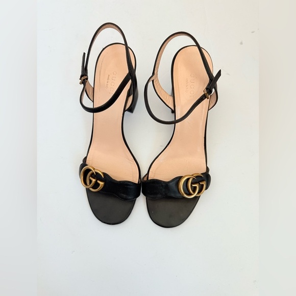 Gucci Black Leather GG Marmont Ankle Strap Block heel Sandals EU 38.5 - Picture 2 of 13